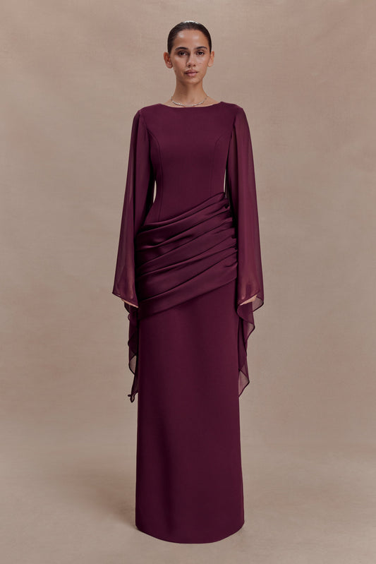 Waterfall Sleeves Pleated Maxi Dress