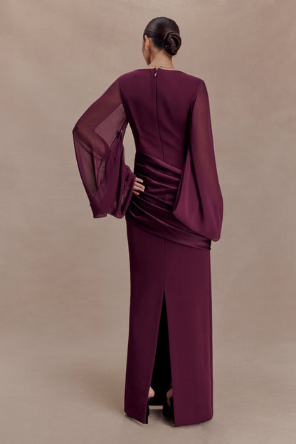 Waterfall Sleeves Pleated Maxi Dress