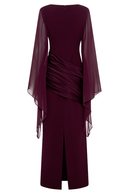 Waterfall Sleeves Pleated Maxi Dress