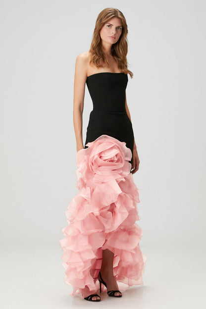 Off Shoulder 3D Flower Ruffle Maxi Dress