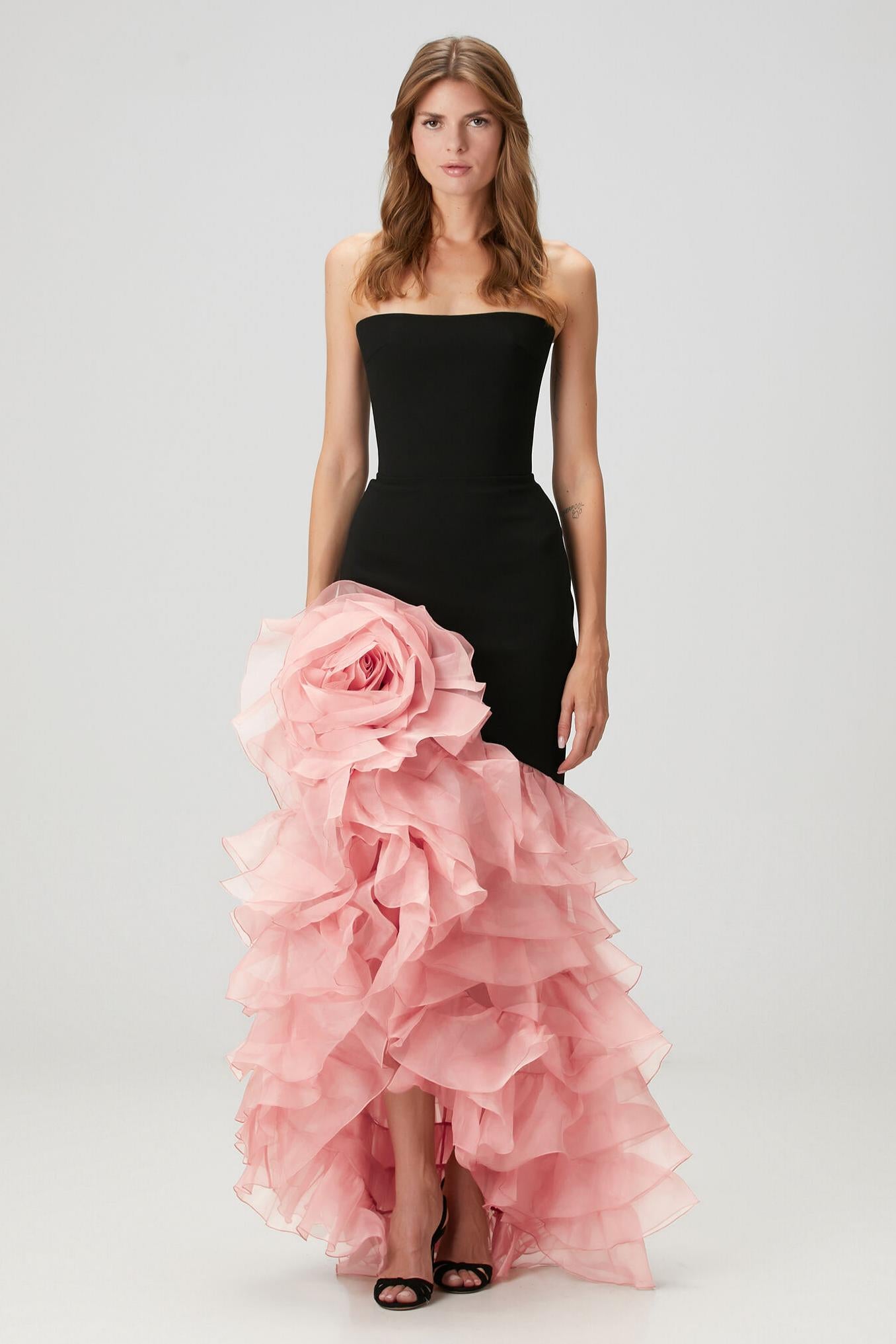 Off Shoulder 3D Flower Ruffle Maxi Dress