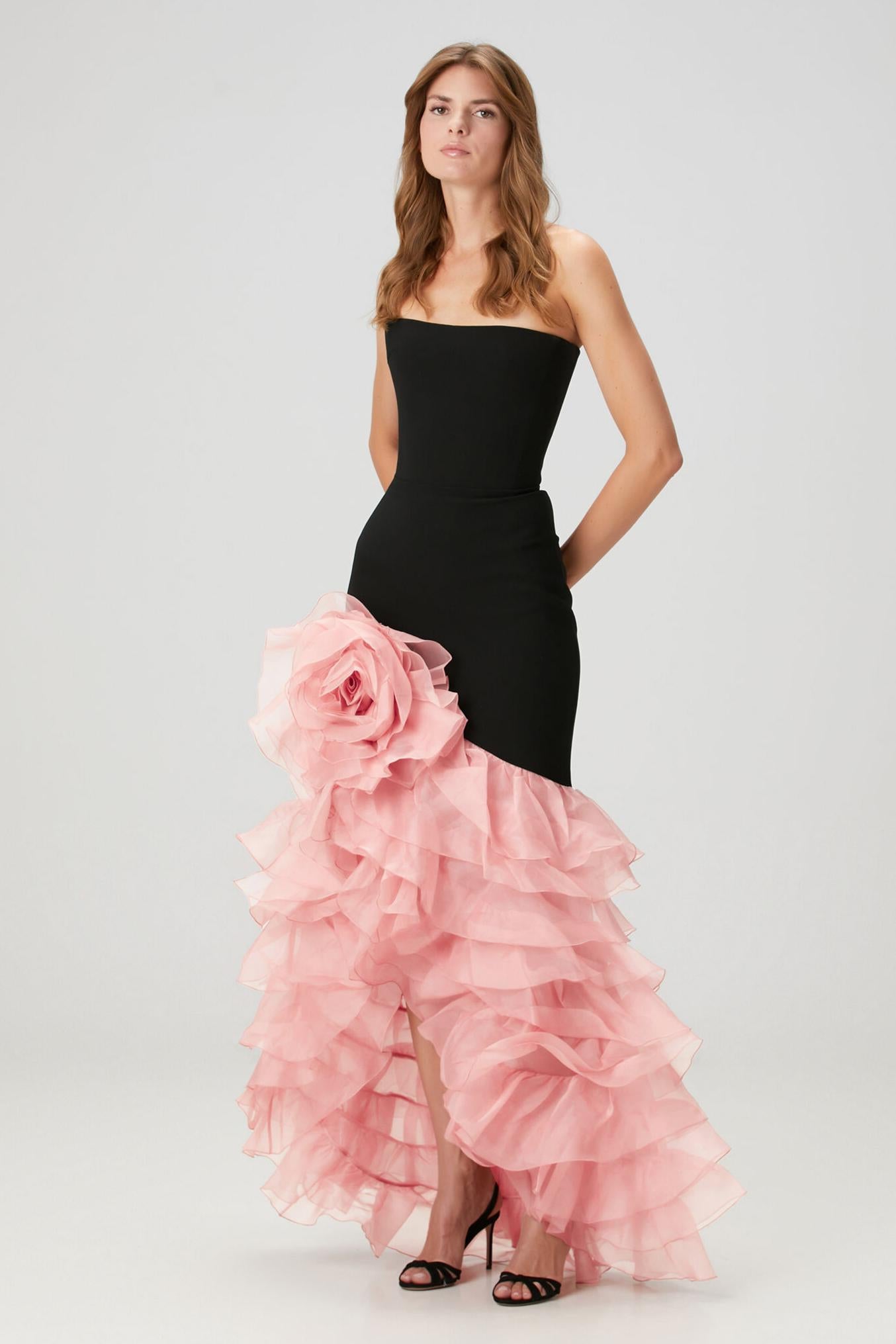 Off Shoulder 3D Flower Ruffle Maxi Dress