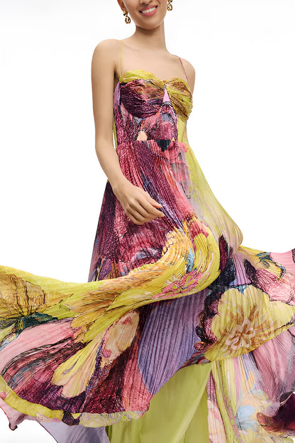 Floral Print Pleat Midi Dress