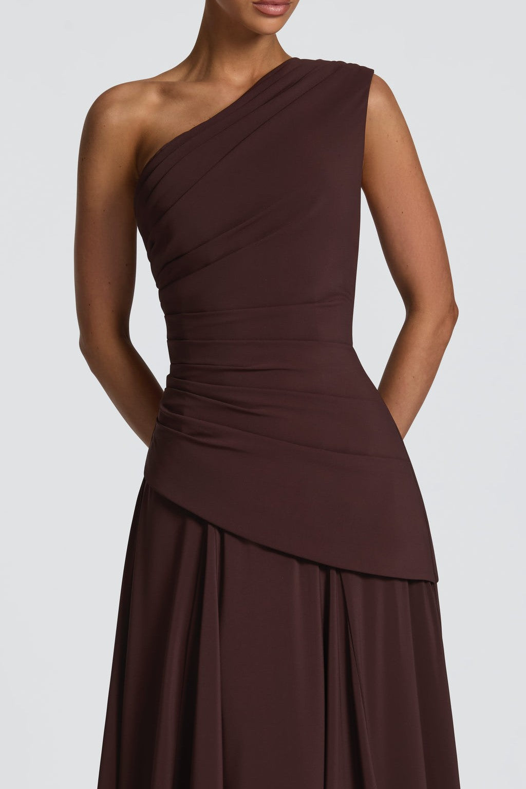 One Shoulder Gathering Tie-Up Maxi Dress