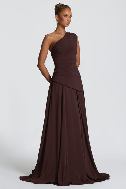 One Shoulder Gathering Tie-Up Maxi Dress
