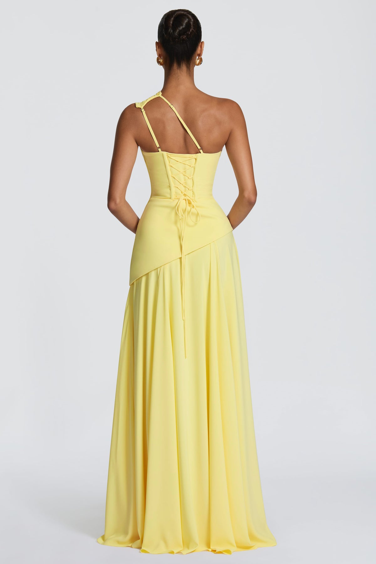 One Shoulder Gathering Tie-Up Maxi Dress