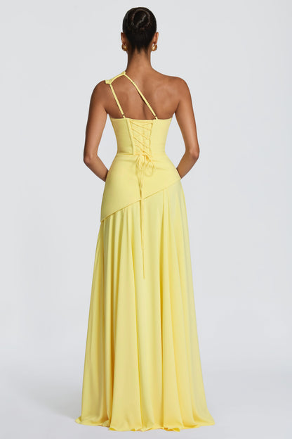 One Shoulder Gathering Tie-Up Maxi Dress