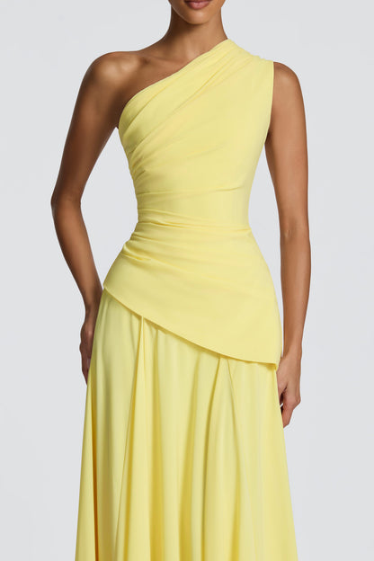 One Shoulder Gathering Tie-Up Maxi Dress