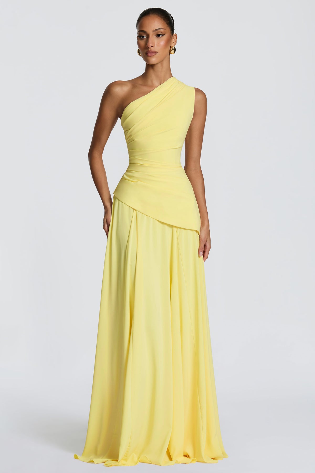 One Shoulder Gathering Tie-Up Maxi Dress