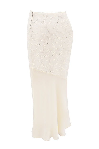 Embroidered Button Top & High Waist Midi Skirt Set