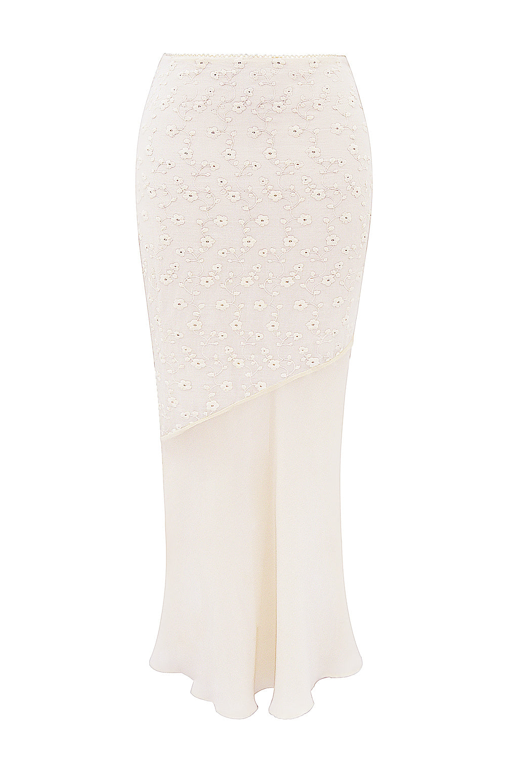 Embroidered Button Top & High Waist Midi Skirt Set