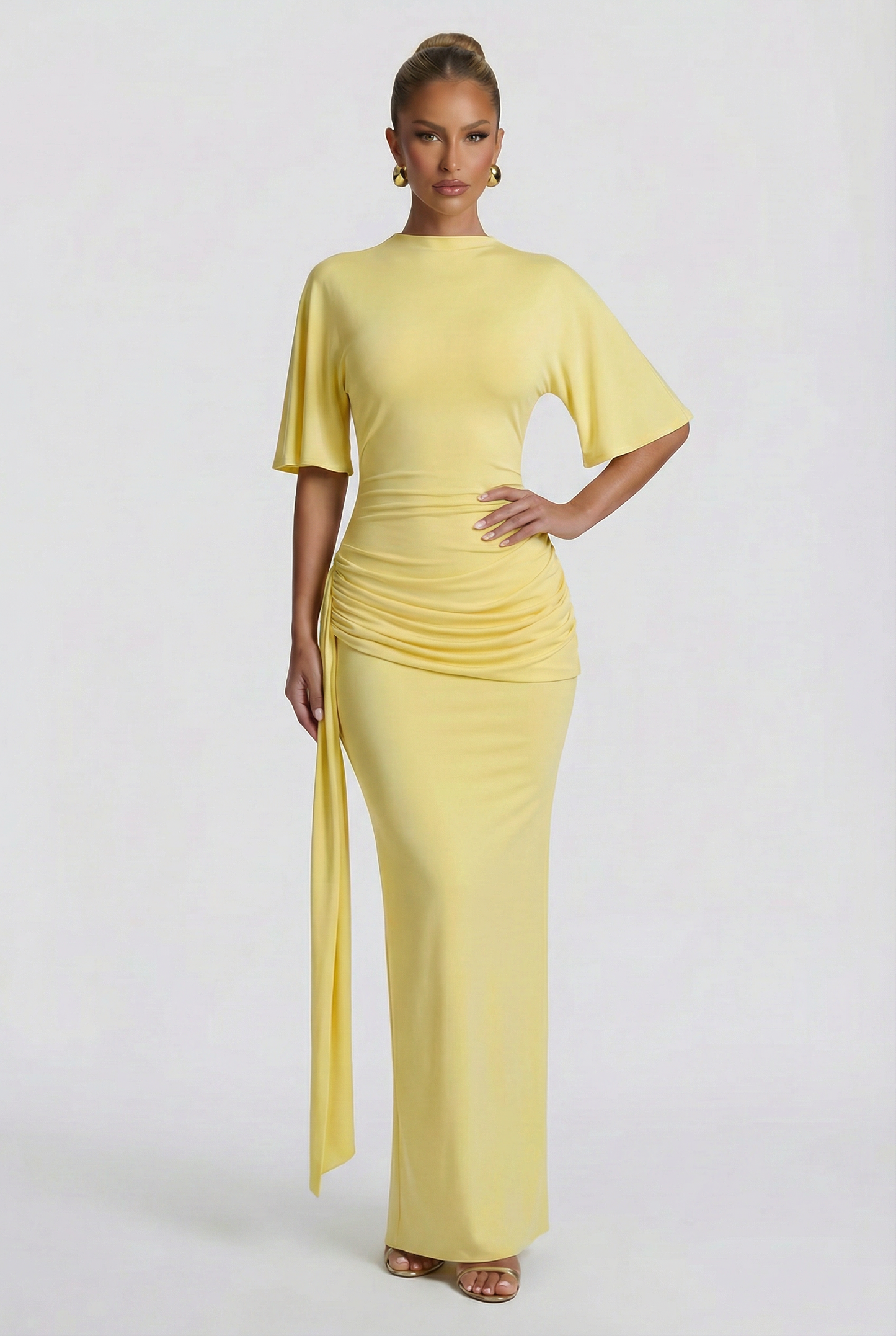 Solid Gathering Backless Maxi Dress