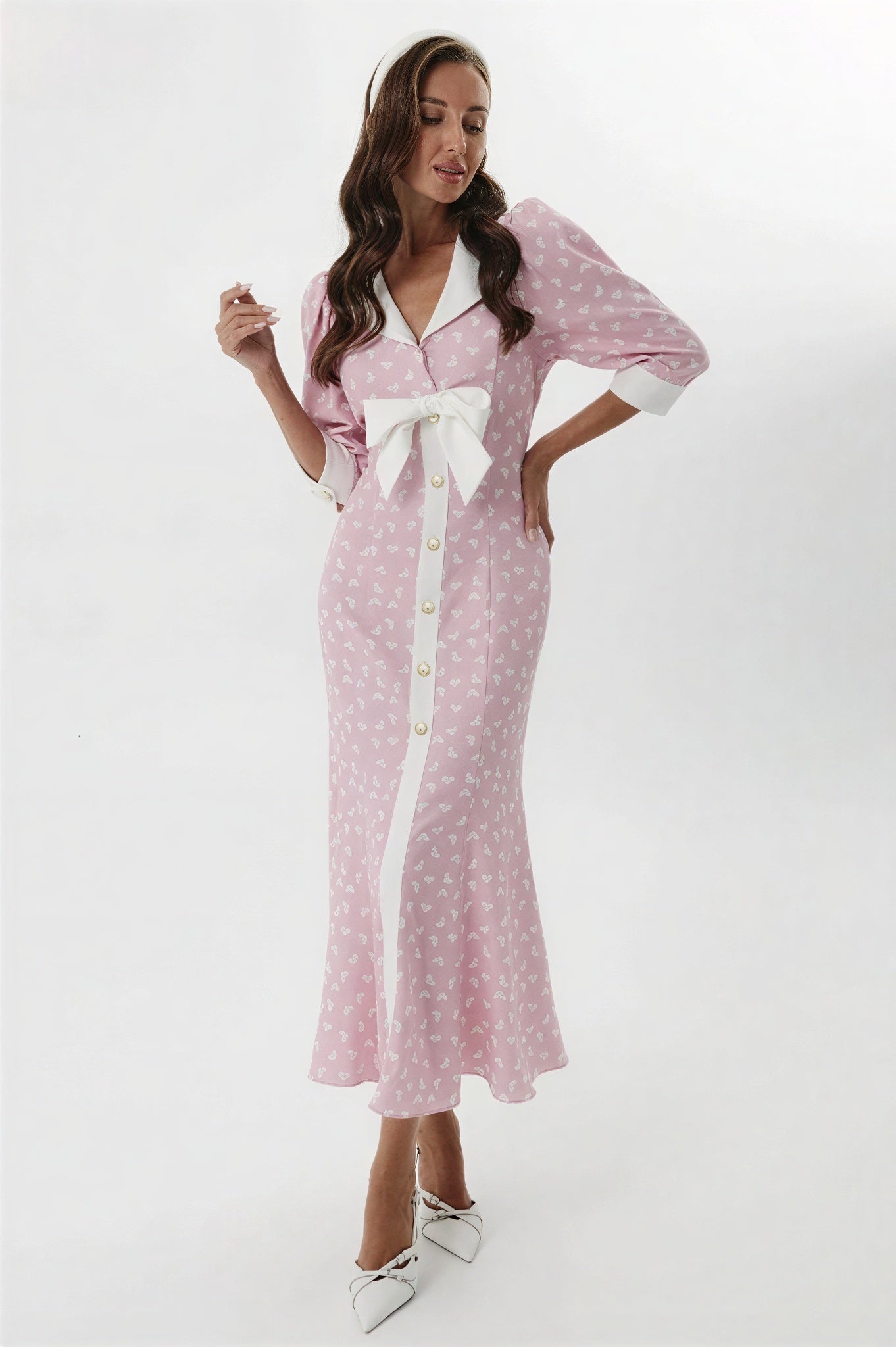 Floral Button Bow Midi Dress