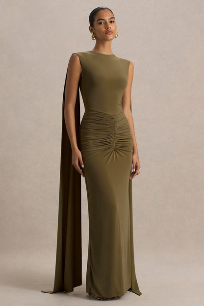 Sleeveless Gathering Cape Maxi Dress