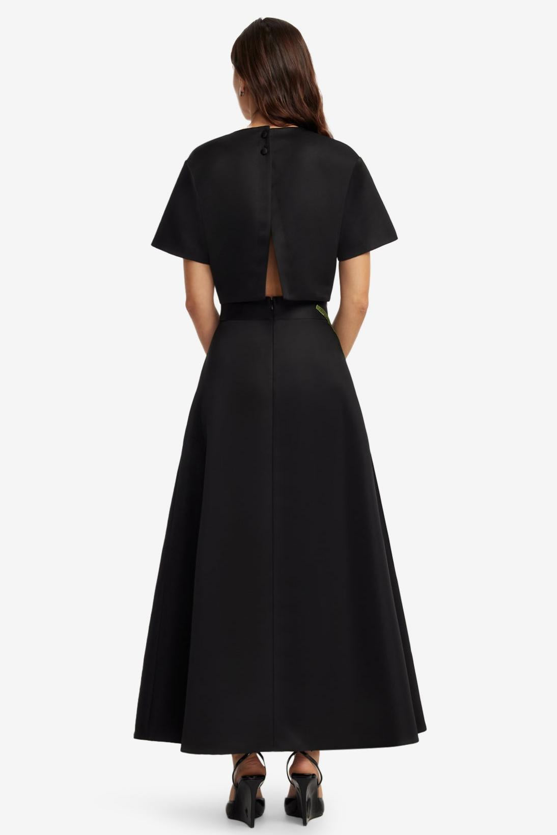 Appliquéd Round Neck Top & High Waist Midi Skirt Set