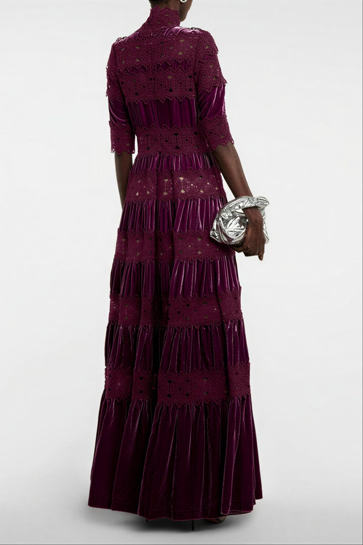 Lace Velvet High Neck Maxi Dress