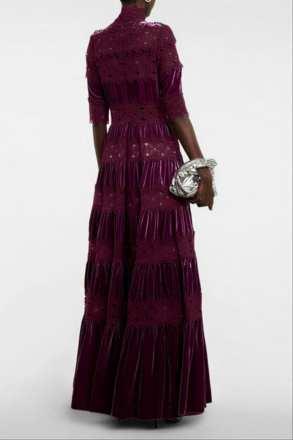 Lace Velvet High Neck Maxi Dress
