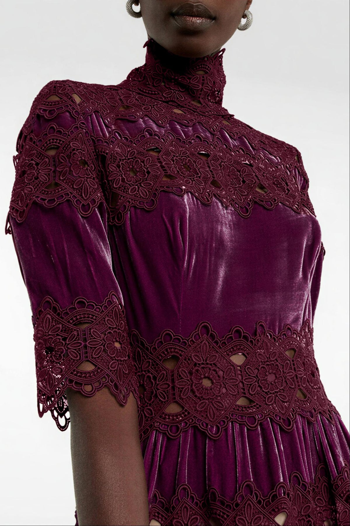 Lace Velvet High Neck Maxi Dress