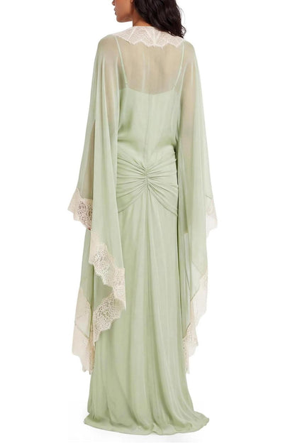 Lace Splicing Gathering Batwing Sleeve Maxi Dress