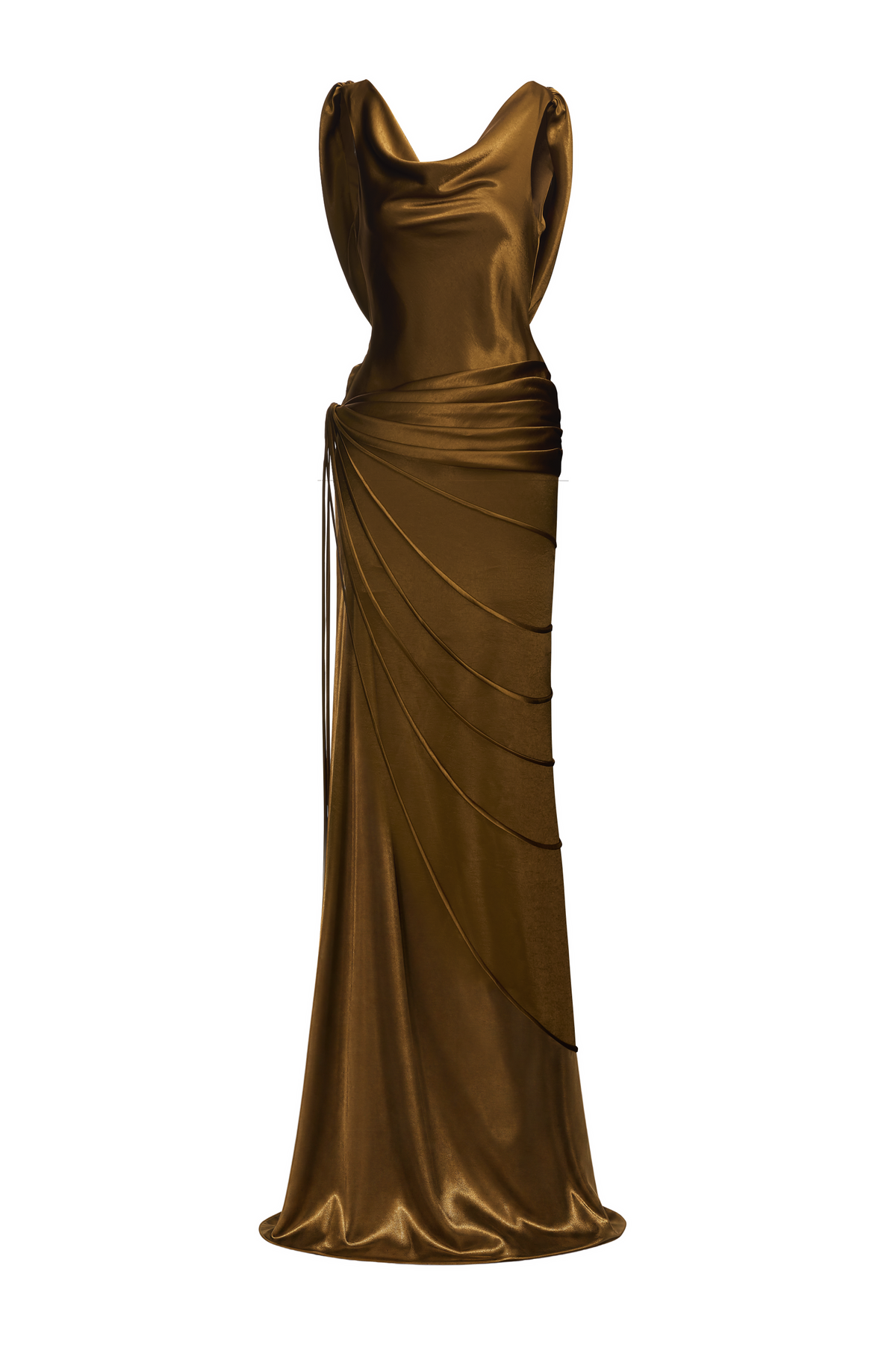 Satin Swing Collar Ruched Maxi Dress