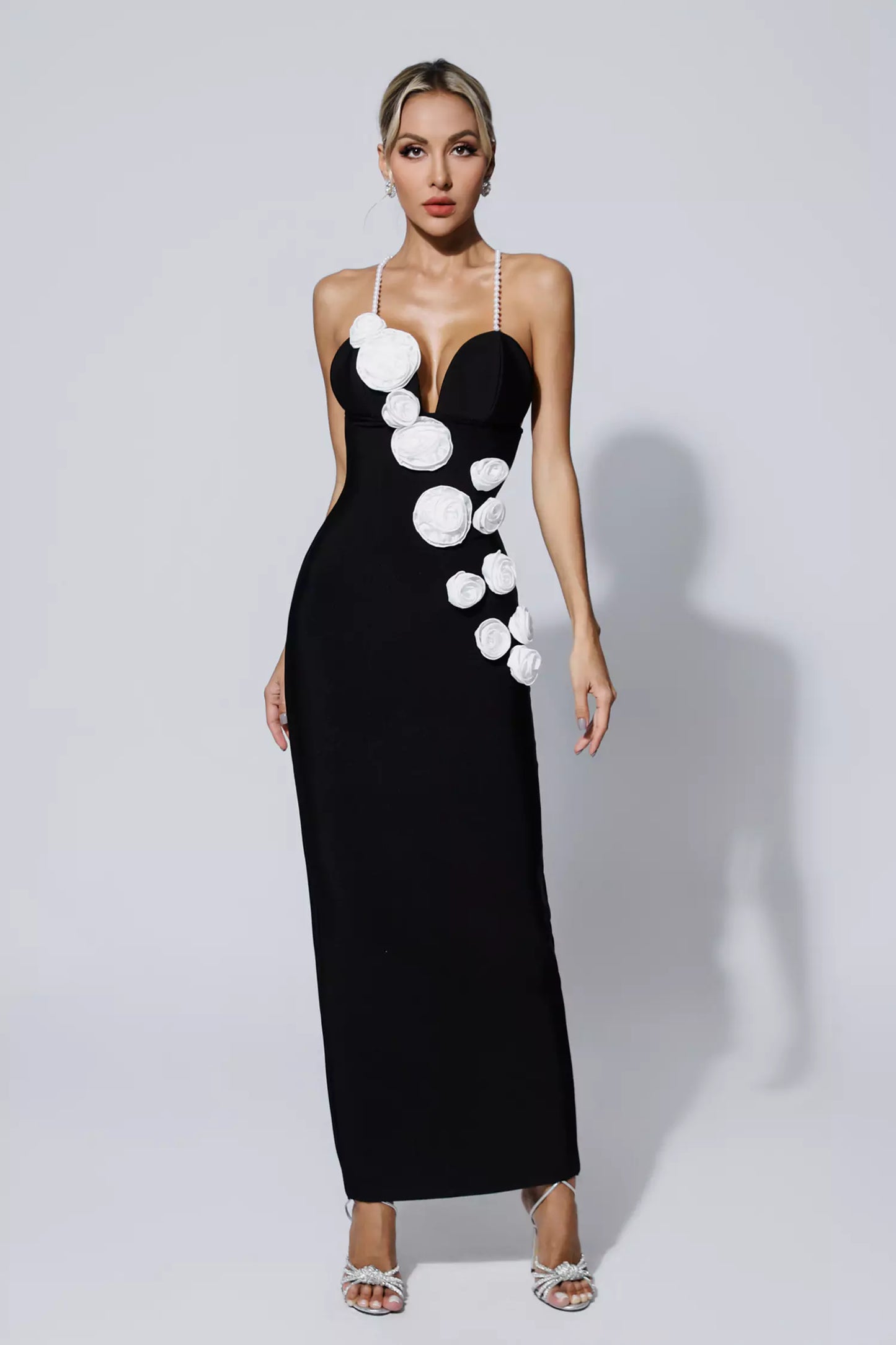 Kathryn Black Pearl Slip Floral Bandage Dress