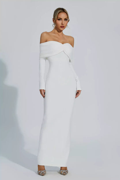 Kiana White Pleated Off-Shoulder Dress
