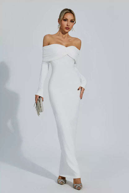 Kiana White Pleated Off-Shoulder Dress