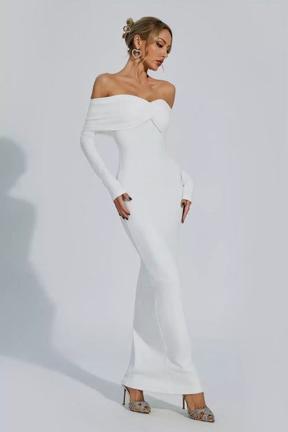 Kiana White Pleated Off-Shoulder Dress