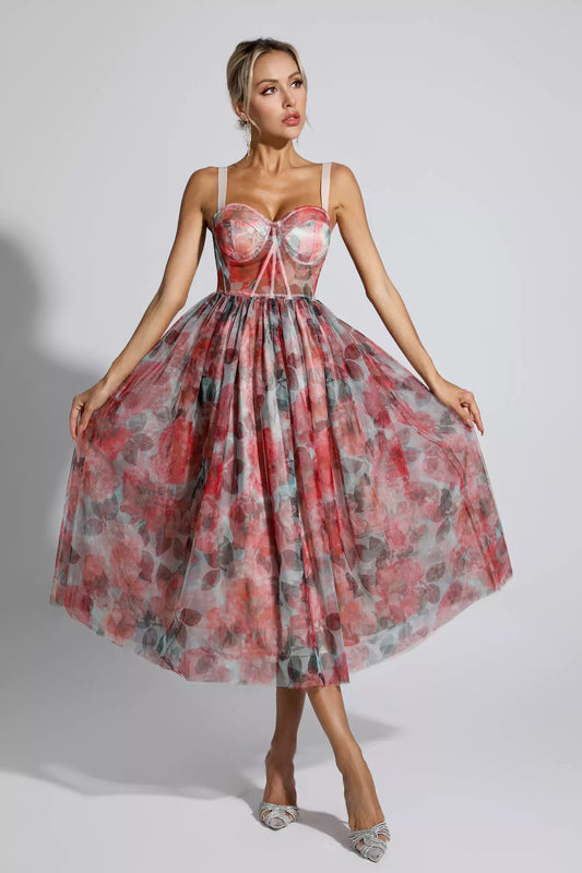 Lyric Red Floral Midi Dress