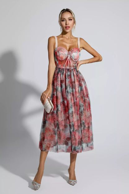 Lyric Red Floral Midi Dress