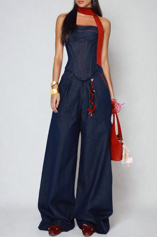 Oorja Strapless Lace Up Denim Set