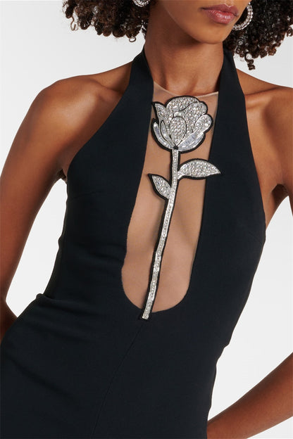 Dana Crystal Embellished Floral Halter Jumpsuit