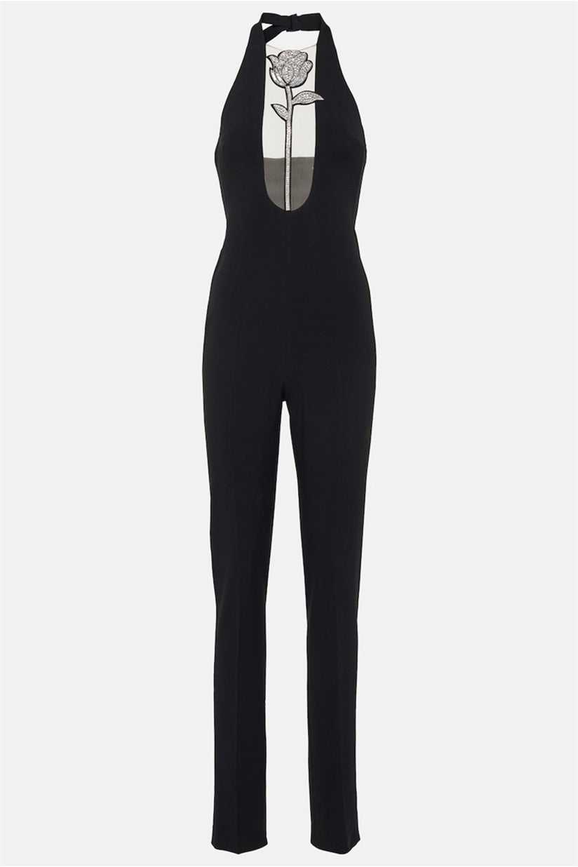 Dana Crystal Embellished Floral Halter Jumpsuit
