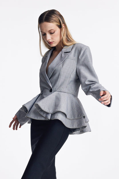 Sage Peplum Ruffle Blazer