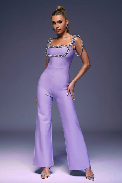 Jane Square Neck Crystal Embellished Jumpsuit