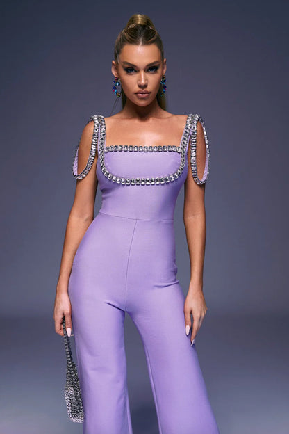 Jane Square Neck Crystal Embellished Jumpsuit