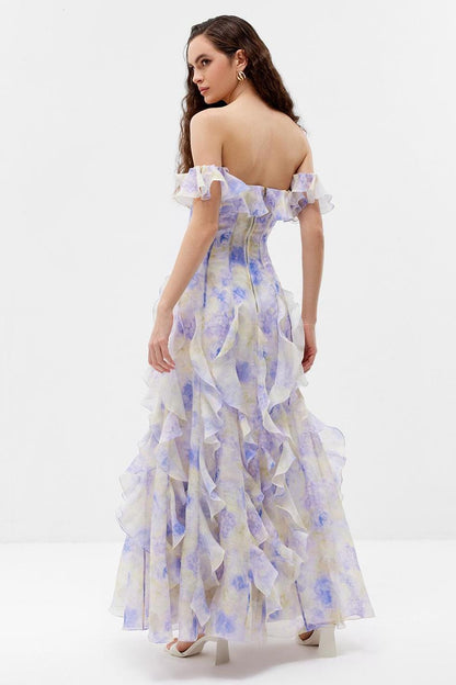 Floral Frill Off-Shoulder Maxi Dress