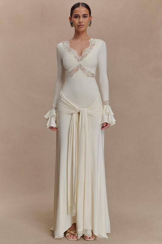 Lace Splicing Jersey Frill Maxi Dress