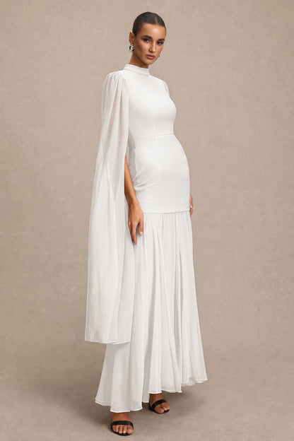 Solid High Neck Cape Sleeve Maxi Dress