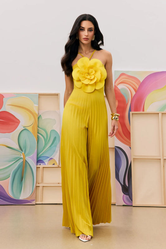 Jessica Flower Applique Pleated Jumpsuit
