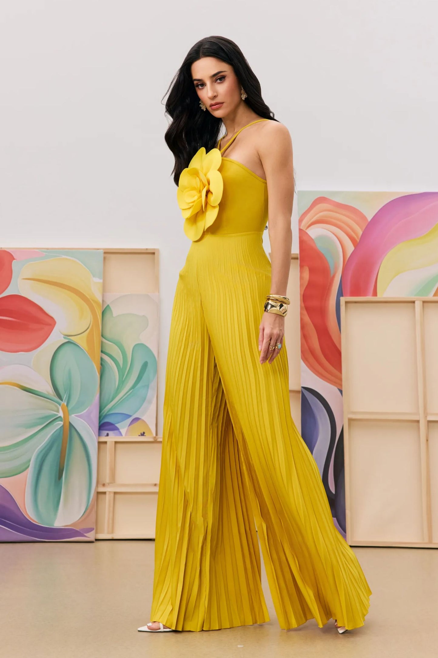 Jessica Flower Applique Pleated Jumpsuit