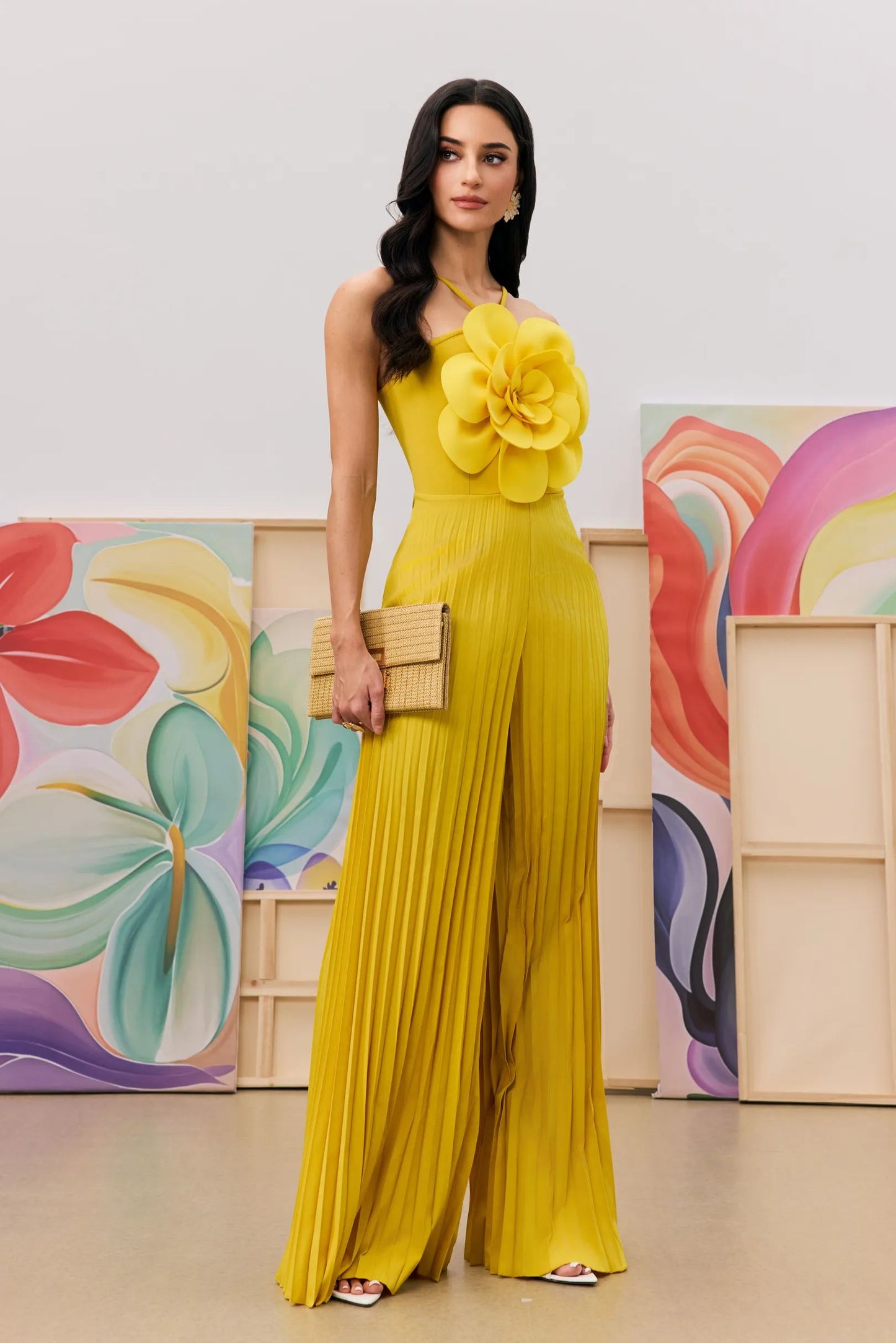 Jessica Flower Applique Pleated Jumpsuit