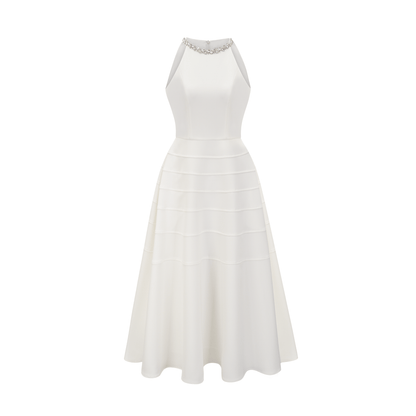 Inès white crystal-embellished midi dress