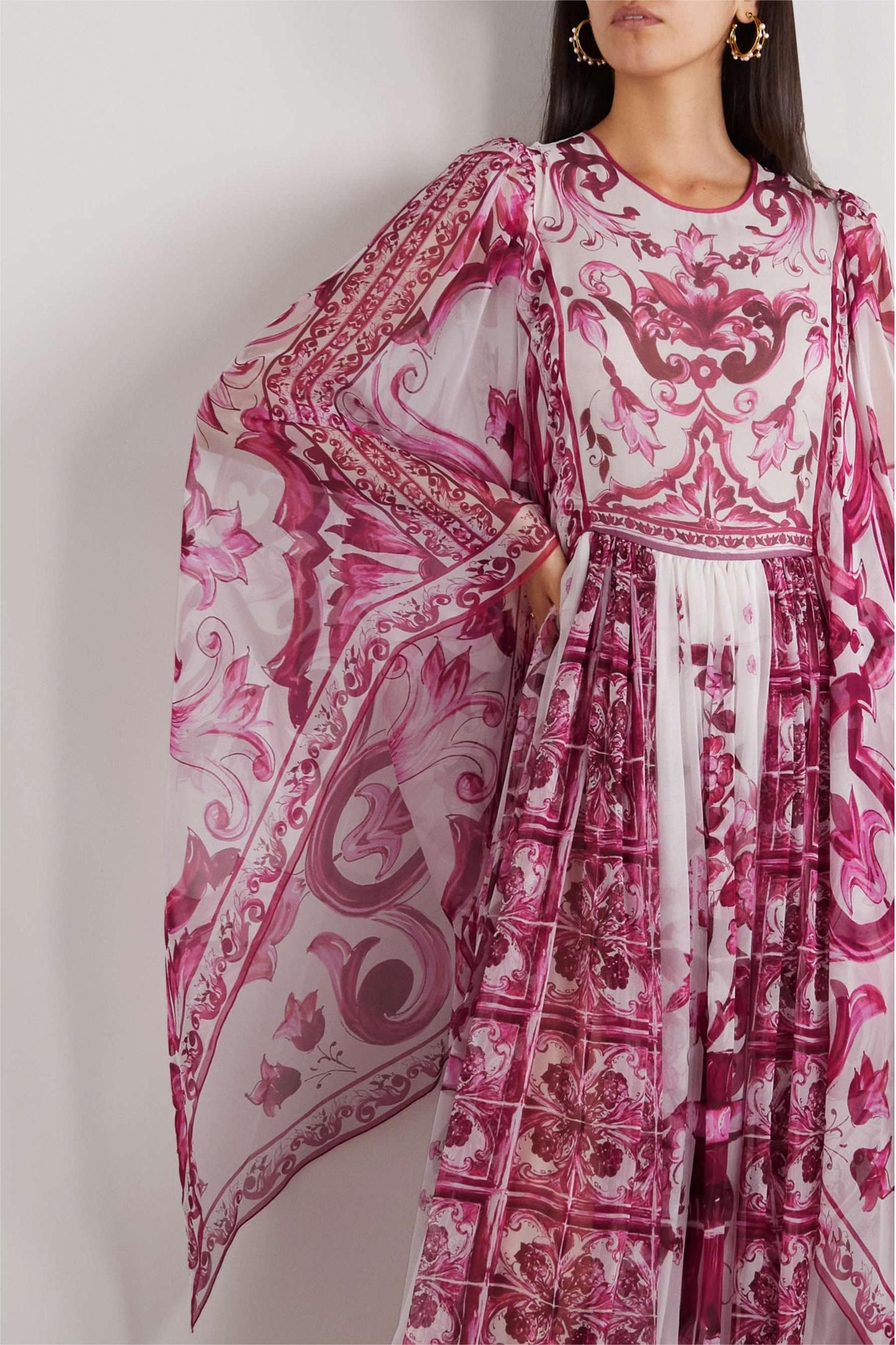Paisley Round Neck Ball Sleeve Midi Dress