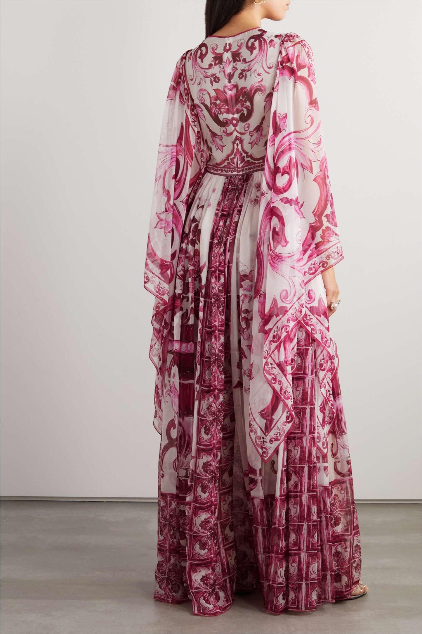 Paisley Round Neck Ball Sleeve Midi Dress