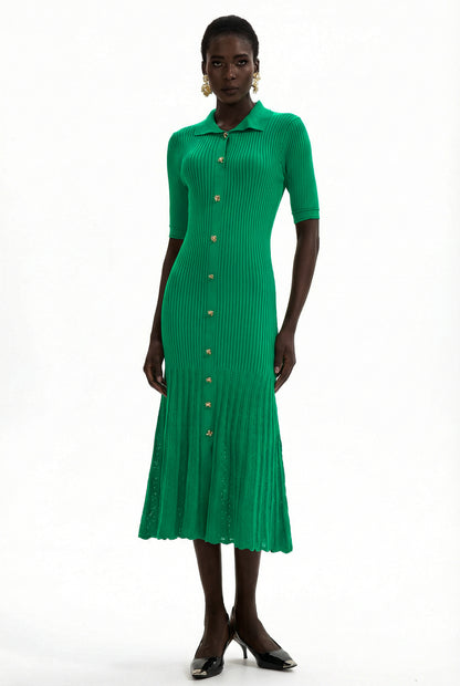 Jersey Flapped Metal Button Midi Dress