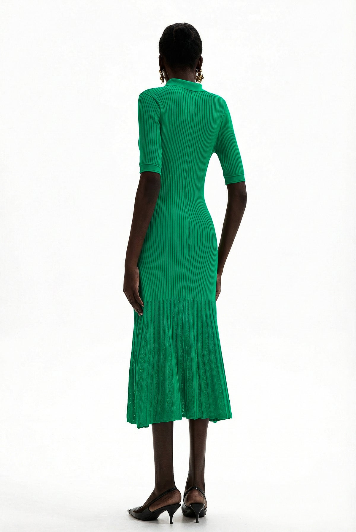Jersey Flapped Metal Button Midi Dress