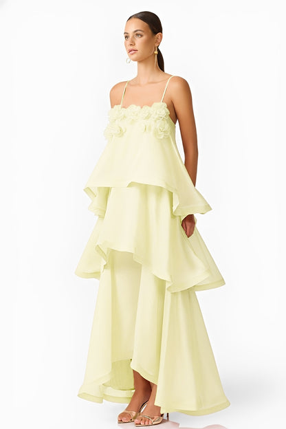 3D Flower Ruffle Slip Midi Dress