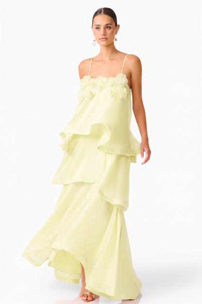 3D Flower Ruffle Slip Midi Dress