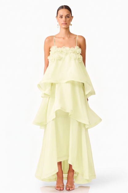 3D Flower Ruffle Slip Midi Dress
